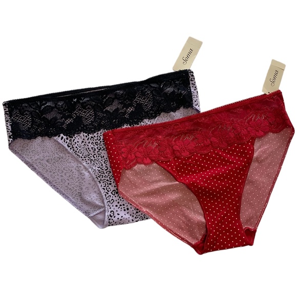 Soma Intimates & Sleepwear Soma Nwt 2 Pair Vanishing Edge Ve Red Black Lace Hipsters Panties